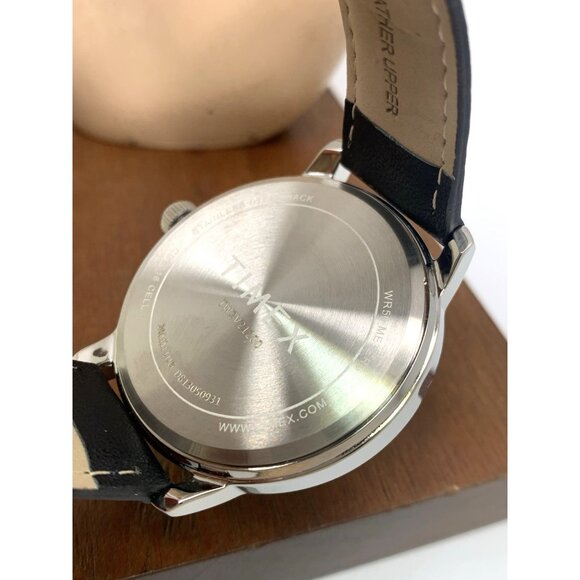 Timex Men's Watch TW2V21200 Quartz Indiglo White Dial Black Leather Band 43mm - Picture 7 of 15